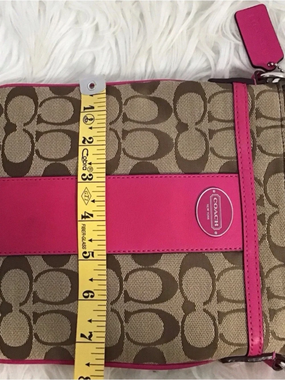 Coach North South Swingpack Crossbody Bag Fuchsia Beige